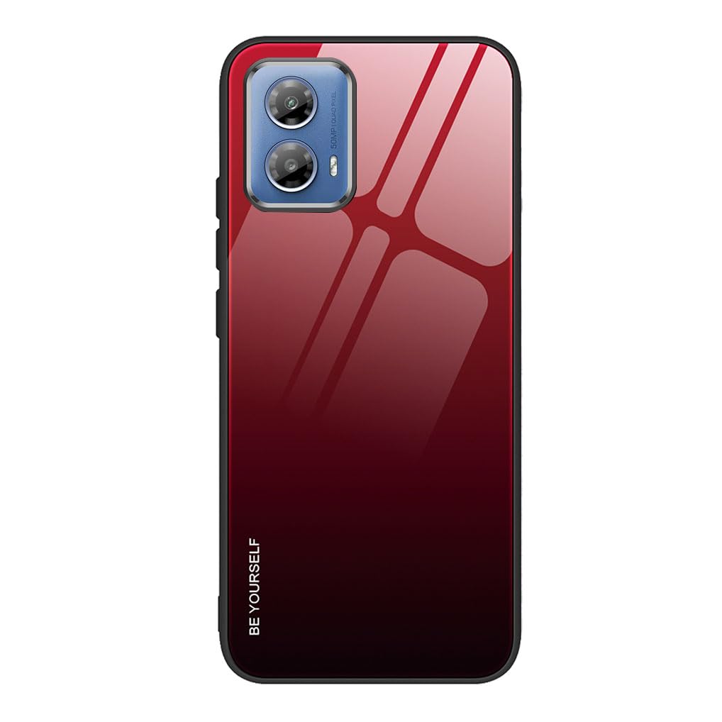 SEAHAI Case for Motorola Edge 50 Fusion, Ultra Thin Gradient Color Tempered Glass Hard Back & Soft Silicone TPU Bumper Hybrid Shockproof Cover, Elegant Red