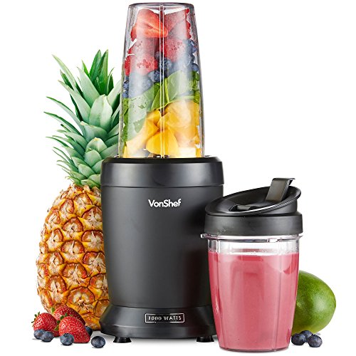 VonShef UltraBlend Personal Smoothie Blender, Electric High Speed, Nutrition Extractor, Includes 1 Liter Large Cup and 800 ml, 27 Fl Ounce Cup, 1000 Watt