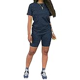 KINIKO Women's 2 Piece Casual Fashion Sports Solid Color Suit short Sleeve top and Pants Set Sweatshirt