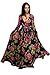 Women Elegant Deep V Neck Long Sleeve Chiffon Floral PrintLong Maxi Dress with Belt