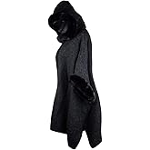 Iristide Women's Hooded Cloak Faux Rabbit Fur Cape Wrap Wool Coat Cardigan Poncho Warm