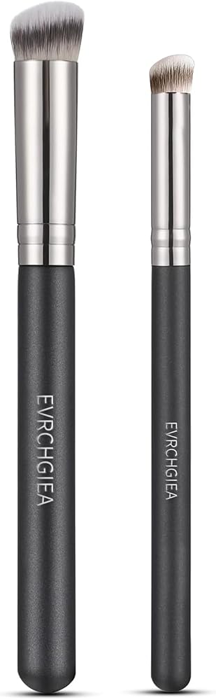 Angled Flat Concealer Brush Set, 2pcs Dense Under Eye Nose Contour Brush for Liquid Foundation Cream Powder Blending Buffing