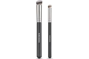 EVRCHGIEA Angled Flat Concealer Brush Set, 2pcs Dense Under Eye Nose Contour Brush for Liquid Foundation Cream Powder Blending Buffing Stippling (270+370)…