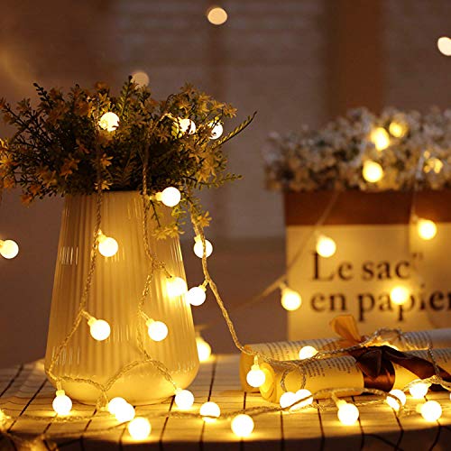 Fairy Festoon Lights with Remote Control 100 LEDs Warm White Globe String Lights Battery Powered 10M 8 Modes Waterproof Decorative Lights for Indoor Outdoor Party Home Garden Patio Bar Restaurant