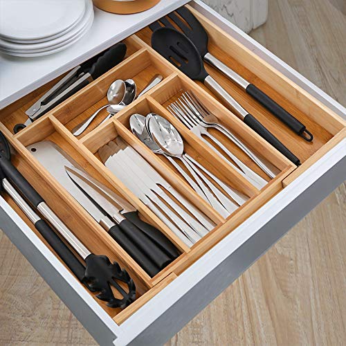 Bamboo Expandable Drawer Organizer for Kitchen, 100% Eco Friendly Adjustable Drawer Divider Holder for Silverware Tray, Cutlery, Utensil, Stationery, 8 Compartments - Thumbnail 5