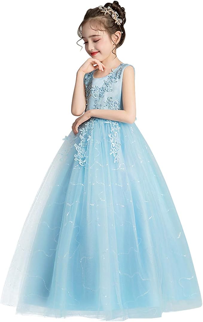 Blumenmädchenkleid Kinder Halbarm Hochzeits Party Kommunion Tüll Spitze Kleider