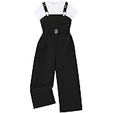 Ecolala Girls Overalls Short Sleeve Top and Casual Wide Leg Jumpsuit 2 Pieces Outfits