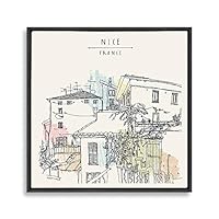 Framed Canvas Wall Art Travel Architecture Sketch Canvas Prints Home Artwork Decoration for Living Room,Bedroom - 16x16 inches