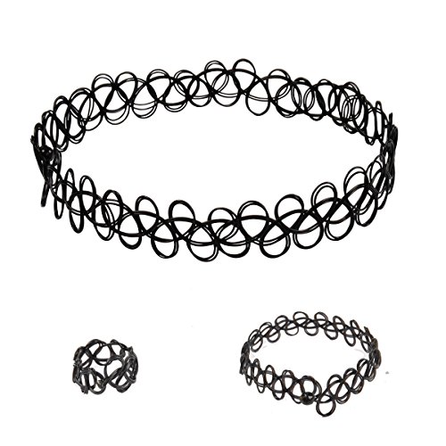 Jane stone choker black stretch gothic jewelry set tatt…