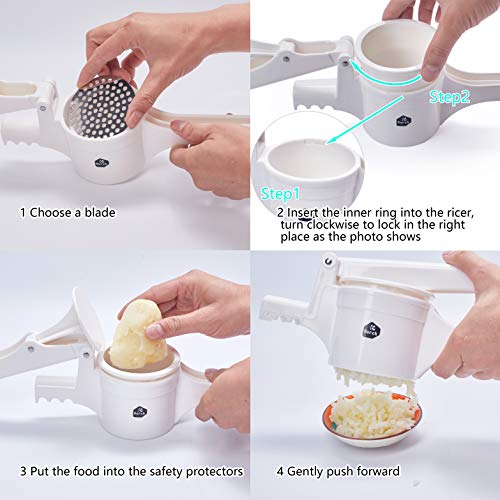Nurch Potato Ricer, Fruit and Vegetables Masher Food Ricer Large Capacity with 3 Interchangeable Discs for Fine to Coarse Professional Baby Food Strainer and Press with Ergonomic Comfort Grip