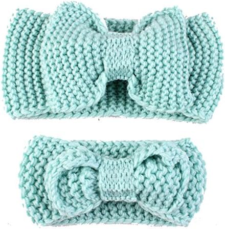 RICCOS ( TM ) Fashion Mom and Baby Matching Handmade Knit Bow Headband Women Headband Infant Kids Crochet Hair bands Warm Hair Accessories Headband