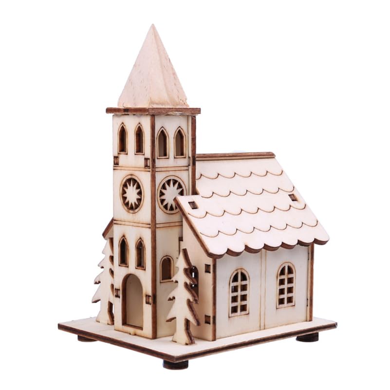 NUOBESTY Christmas Village, LED Wooden Christmas Village Houses Battery Powered Paintable Xmas Decorations DIY Unfinished Festival Ornaments for Home Decor Crafts