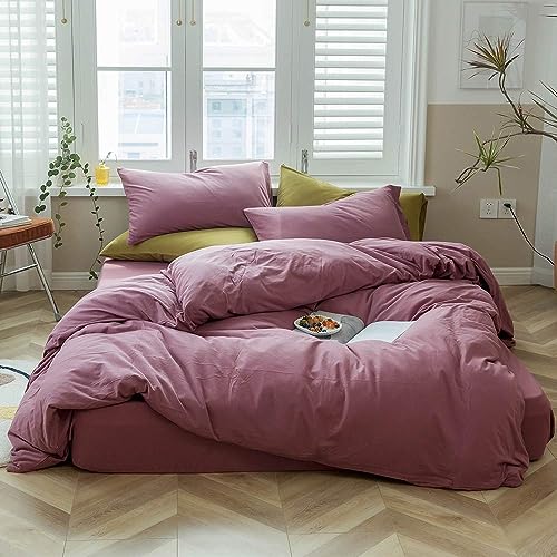 AMWAN Jersey Knit Cotton Duvet Cover Full Size Solid Purple Bedding Sets 3 Piece Mauve Color Bedding Sets 1 Purple Duvet Cover with 2 Pillowcases