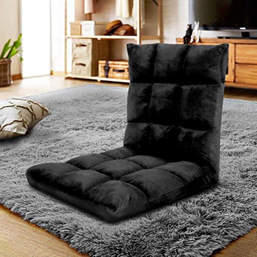 Gaming Floor Sofa Adjustable Chair for Adults & Kids - Comfortable Foam Seat & Removable Lounger Cover - Transformable Folding Sleeper Lounge Features 14 Reclining Positions from Flat to 90°,(Black)