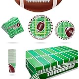 Football Theme Decoration Party Supplies Pack for 25 People, Includes 25 Dinner Plates, 25 Small Plates, 25Napkins, 25 Cups &1 Football Tablecloth- Perfect for Football Party Games or Birthday Party