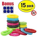 Mosquito Repellent Bracelets - Long Lasting Natural Non-Toxic Deed Free - Safe For Kids (15 Pack)