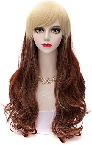 Wigs for Women Brown Gold Mixed Color Wig Synthetic Women's Wigs 26 Inch Long Wavy Wonderful Natural Wig