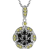 Gem Stone King 0.55 Ct Round Black Diamond and Yellow Sapphire 925 Sterling Silver Pendant 18 Inches