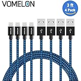 Lightning Cable, 4Pack 3FT Nylon Braided Lightning to USB Syncing and Charging Cable Data Cord Compatible with iPhone 7/7 Plus/6S/6 Plus, SE/5S/5, iPad, iPod Nano 7-[Blue+Black]