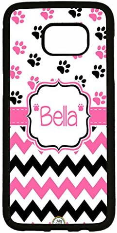 Galaxy S9 Plus Case, ArtsyCase Pink Black Dog Paw Prints Chevron Monogram Personalized Name Phone Case - Samsung Galaxy S9 Plus (Black)