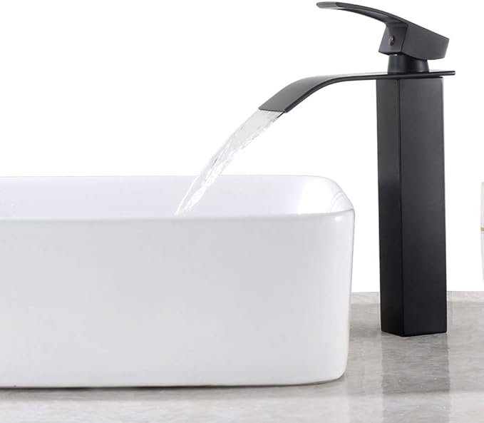 Grifo de Lavabo Cascada Negro Alta Grifo de Baño Cuadrado Cuenca