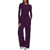 Darong Women's 2 Piece Lounge Sets 2026 Long Sleeve Tops and Wide Leg Pants Set Matching Travel Airport Outfit