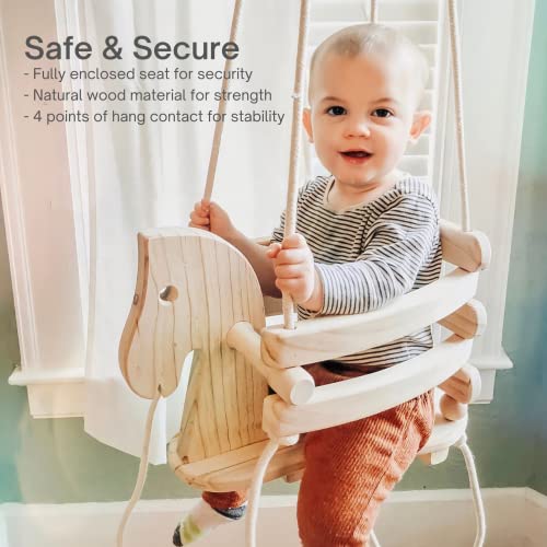 Ecotribe Wooden Horse Swing Hanging Swing for Kids Toddler Swing