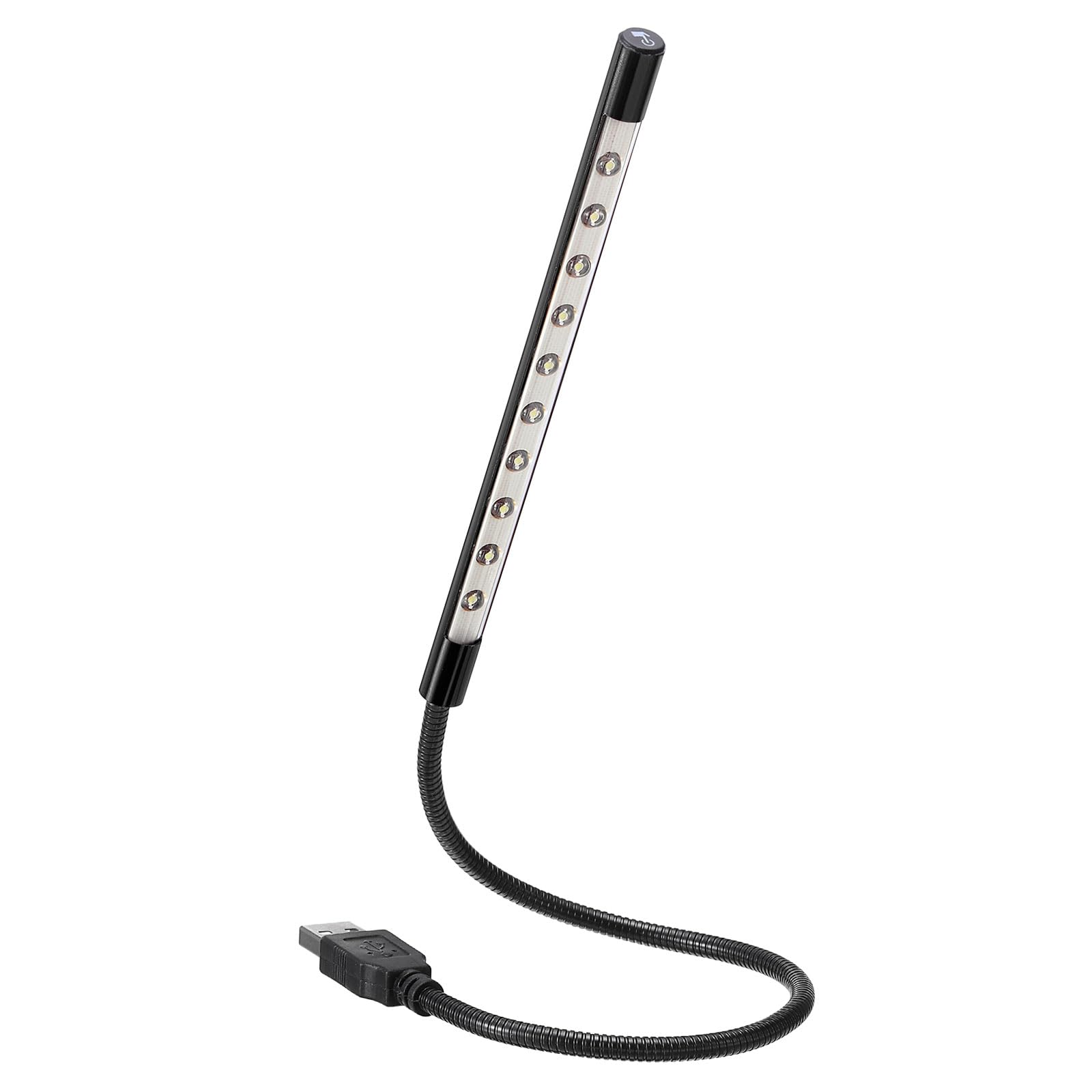 PATIKIL USB LED Flexible Laptop Lamp, Black, 10 Lamp Beads, Touch Control, 360° Flexible Geeseneck, DC 5V, White Light, Plastic, Metal, Electronics Material
