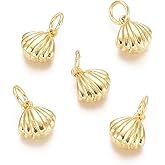 KitBeads 10pcs Golden Hawaii Sea Mini Scallop Shell Charms Brass Beach Clam Charms for Jewelry Making Bulk