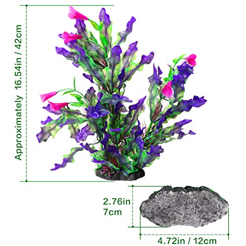 Tacobear Artificial Aquarium Plants Decor Plastic Fish Tank Plants Decorations Ornament Large Aquatic Plant for Aquarium(Purple)