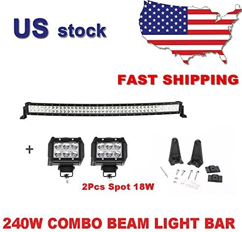 Primeprolight 42" 240W Curved Led Light Bar Work Lights Flood Spot Combo Beam IP68 Waterproof with 2Pcs 18W Spot lights for 4WD SUV UTE Offroad Truck ATV UTV