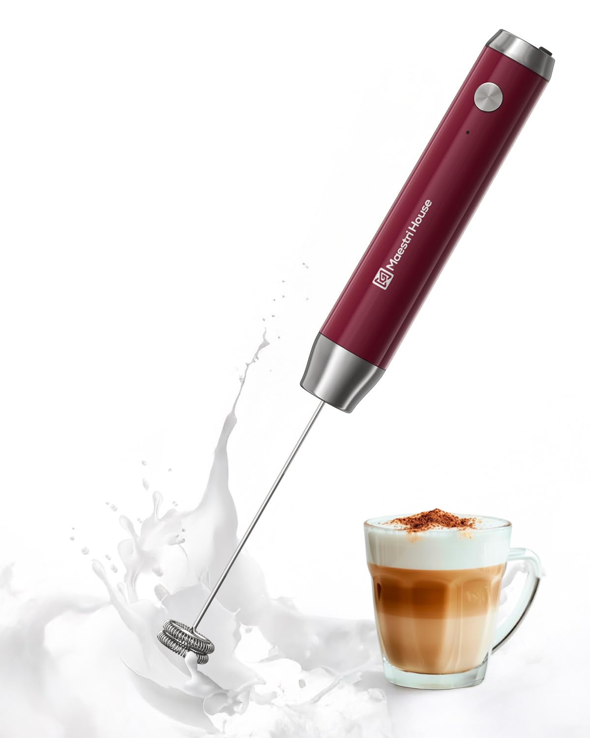 Photo 1 of Maestri House Rechargeable Milk Frother, Adjustable 2-Speed Handheld Electric Foam Maker Waterproof Detachable Stainless Steel Whisk Drink Mixer Foamer for Lattes, Cappuccino, No Stand