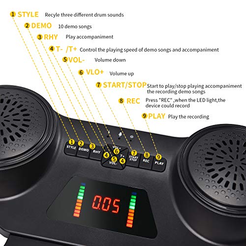 Asmuse Portable Electric Drum Set 9 Pads Builtin Dual Speaker Portable