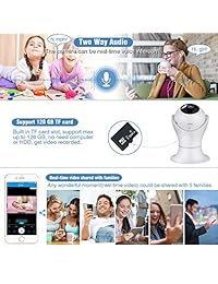 Cámara IP inalámbrica HD 1080P, WiFi Seguridad para el hogar Cámara IP de vigilancia Visión remota para personas mayores Oficina Monitor de bebé con tarjeta SD, 360 ° giratorio y PTZ Audio bidireccional Detección de movimiento Visión nocturna