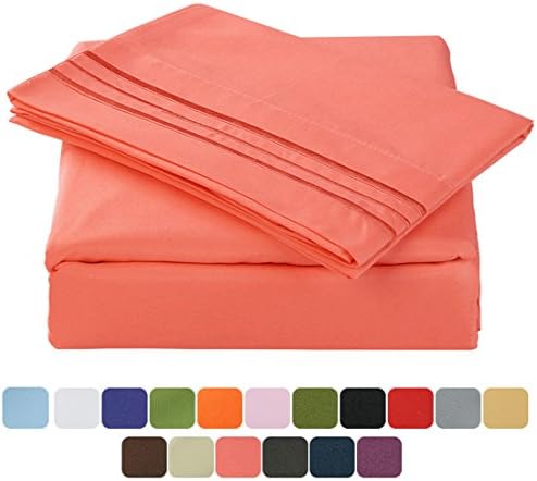 TasteLife 105 GSM Deep Pocket Bed Sheet Set Brushed Hypoallergenic Microfiber 1800 Bedding Sheets Wrinkle, Fade, Stain Resistant - 4 Piece(Coral,Queen)