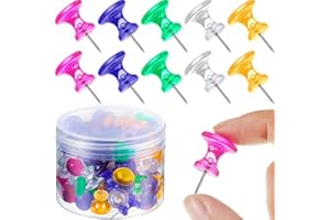 Outus 60 Pcs Giant Push Pins Jumbo Tacks 1 Inch Plastic Head for Cork Board Map Posters Decorations Gifts Under 10 Dollars(Rose Red, Yellow, Blue, Green, Clear)