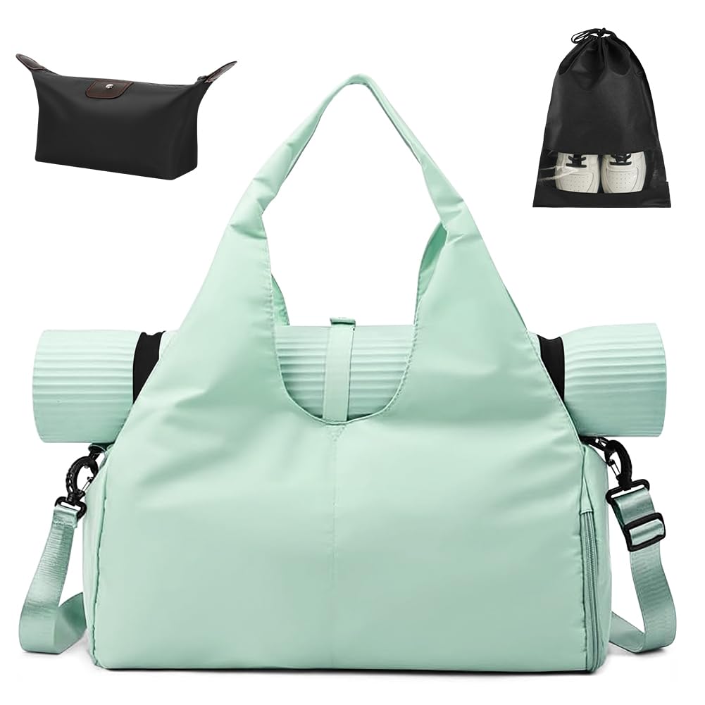 Aucuu Yoga Mat Bag, Sport Gym Bag Womens, Lightweight Yoga Bag with Yoga Strap, Large Gym Bag, Waterproof Yoga Bag with Shoes Compartment and Wet Pocket (Yoga Mat Not Included)