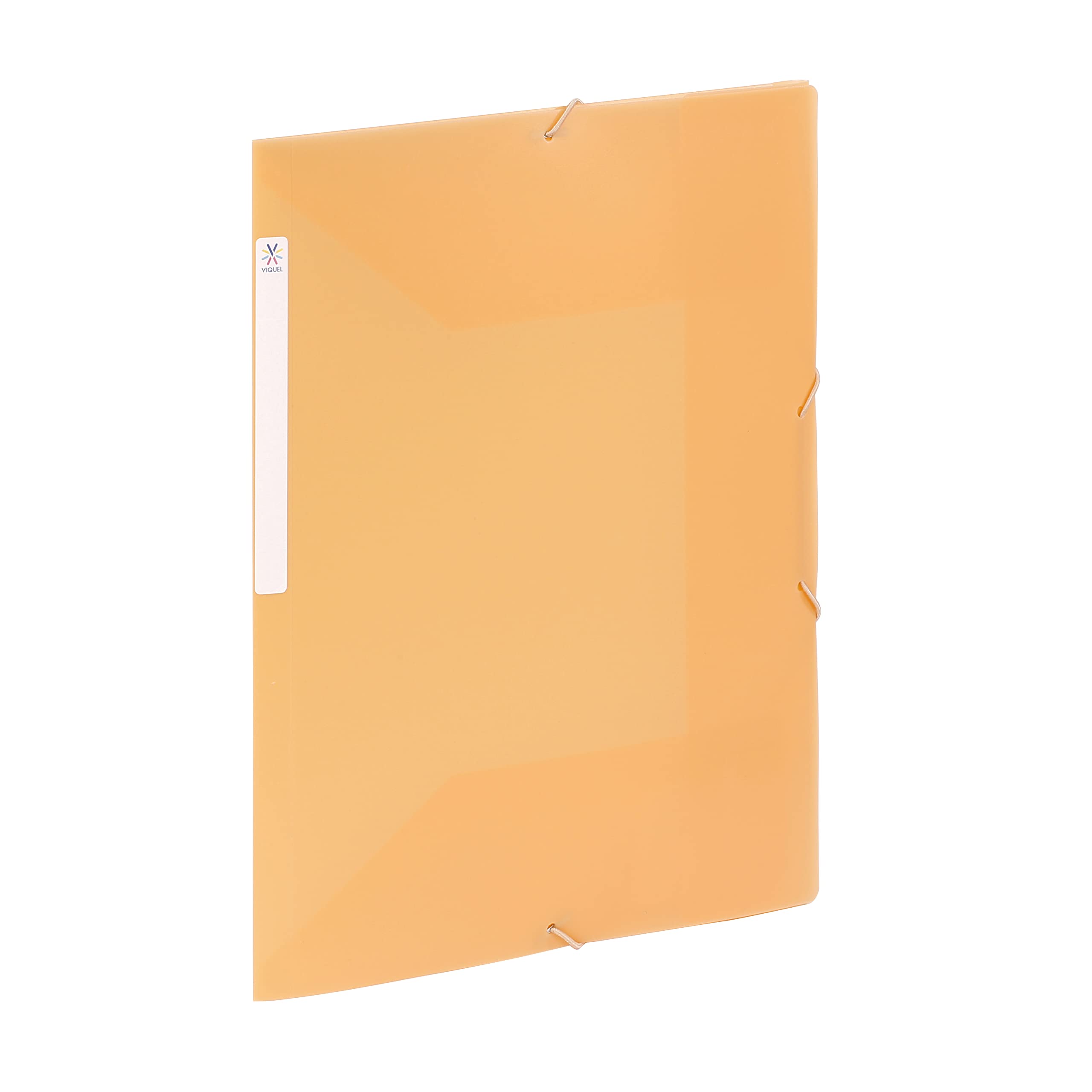 Viquel - Large Capacity Plastic 3 Flap Folder - A4 File Box with ID Label - Translucent Orange