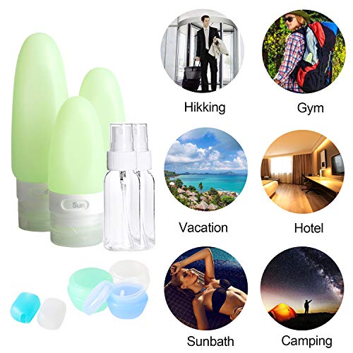 13 Pcs BPA Free Silicone Travel Bottle Set,TSA Approved Food-grade Silicone Bottle Container Spray Bottles Cream Jars FDA Approved for Shampoo Leak-proof Cosmetic Toiletry Travel Containers with Tag