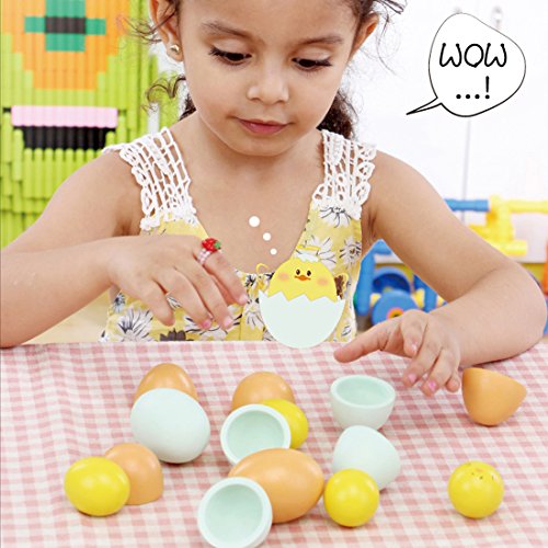 R.FlOWER 3 Pairs Simulation Mini Educational Two-color wood Egg Toys Artificial Nest Wooden Fake Eggs Children Play Food Kitchen Game Toy