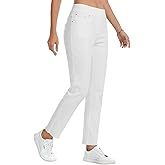 Amzdora Stretchy Womens Jeans Pull On Straight Leg Jeans for Women Tummy Control Sweatpant Jean with Pockets Casual