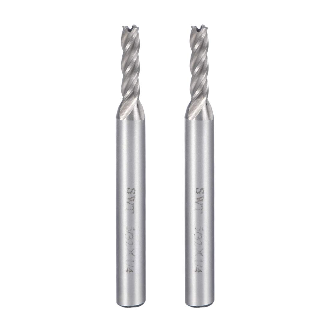 Sourcingmap 2Pcs 5/32" Cutting HSSAL Spiral Drill Bit Straight End Mill Cutter 4 Flute with 1/4" Shank
