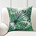 Phantoscope Set of 4 Tropical Palm Leaves Plant Printed Throw Pillow Case Cushion Cover, Dark Green, 18 x 18 inches, 45 x 45 cm