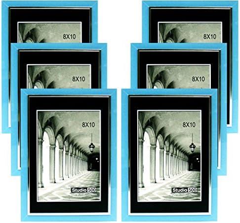 Studio 500, 8 by 10-inch from Our Modern Collection, Colorful Sleek Blue with a Silver Accent Frames (EPF1313), 6-Pack