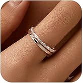 LOVECOM 14K Gold Plated Cubic Zirconia Dual Stacking Rings for Women 925 Sterling Silver Eternity Engagement Wedding Band Ring Bride Thumb Ring Jewelry Birthday Christmas Gifts for Mom Wife