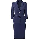 Hobemty Women's Blazer Skirt Set 2 Piece Business Dressy 3/4 Sleeve Suits