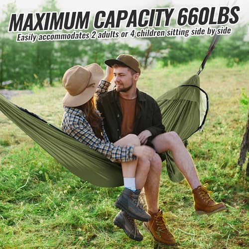 Ultralight Outdoor Hammock with Mosquito Net 300 kg Load Capacity Travel Hammock Camping Breathable Quick-Drying Portable Parachute Nylon Hammock for Backpacking, Hiking, Garden