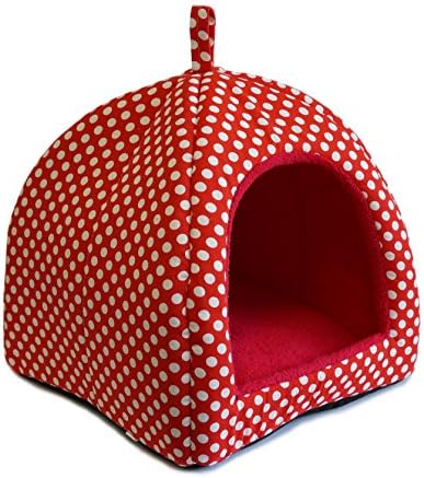 Small Pet Dog Cat Tent House 13.5" Removable Plush Pad (Red)