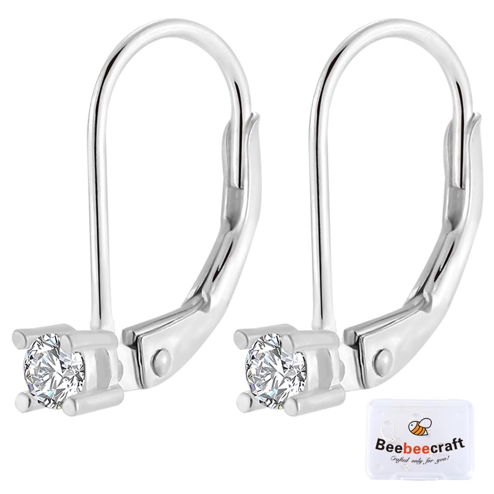 Beebeecraft 1 Box 2 Pairs Leverback Earring Findings 925 Sterling Silver Earring Hooks French Earring Hook Dangle Rhinestone Lever Back Ear Wires Connector for Jewelry Making Supplies Earrings DIY
