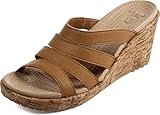 crocs Women's 200414 A-Leigh Leather Slide Sandal, Cocoa/Gold, 8 M US